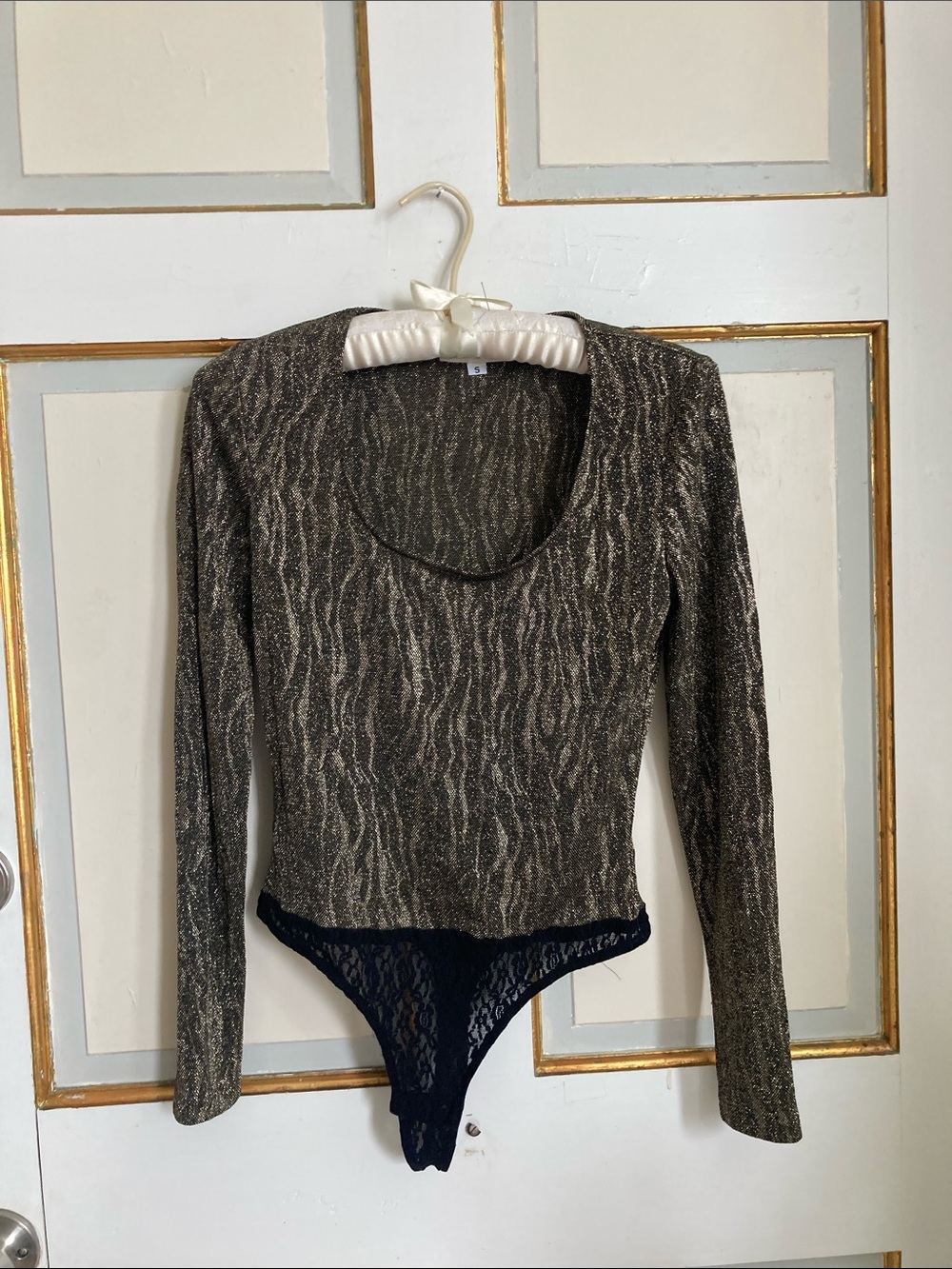 Cache Metallic Gold & Black Long-Sleeve Bodysuit